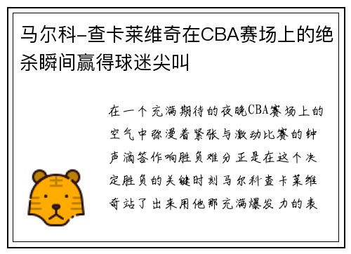 马尔科-查卡莱维奇在CBA赛场上的绝杀瞬间赢得球迷尖叫